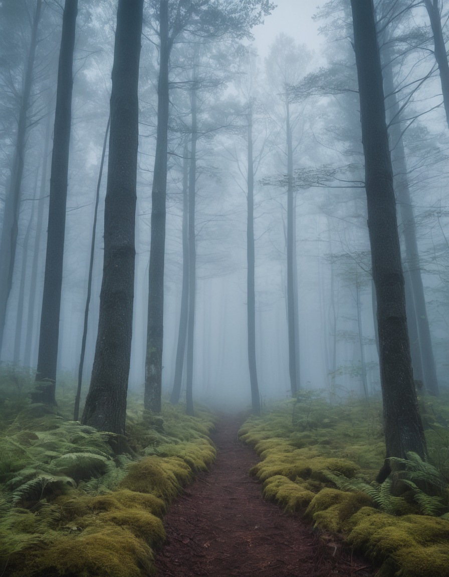 foggy, misty, forest, nature, mystery