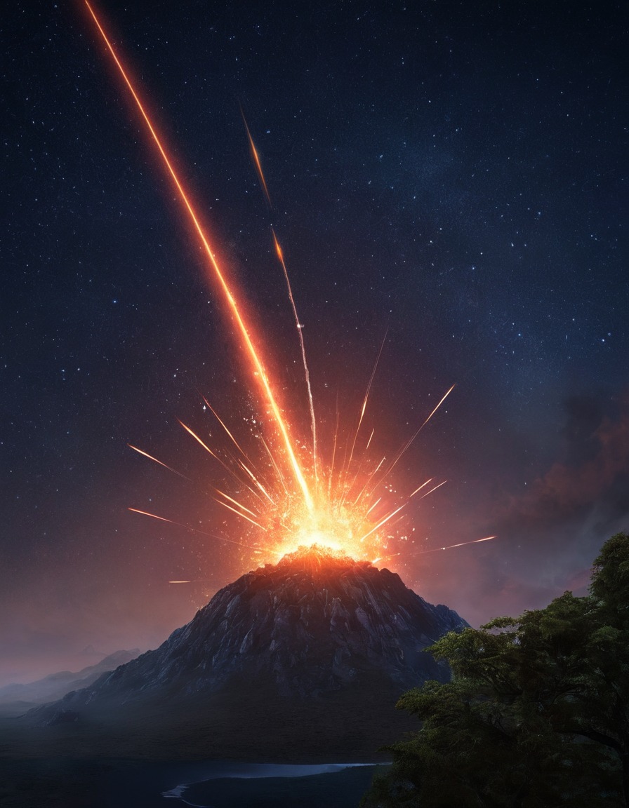 meteor shower, fiery, space, sky scene