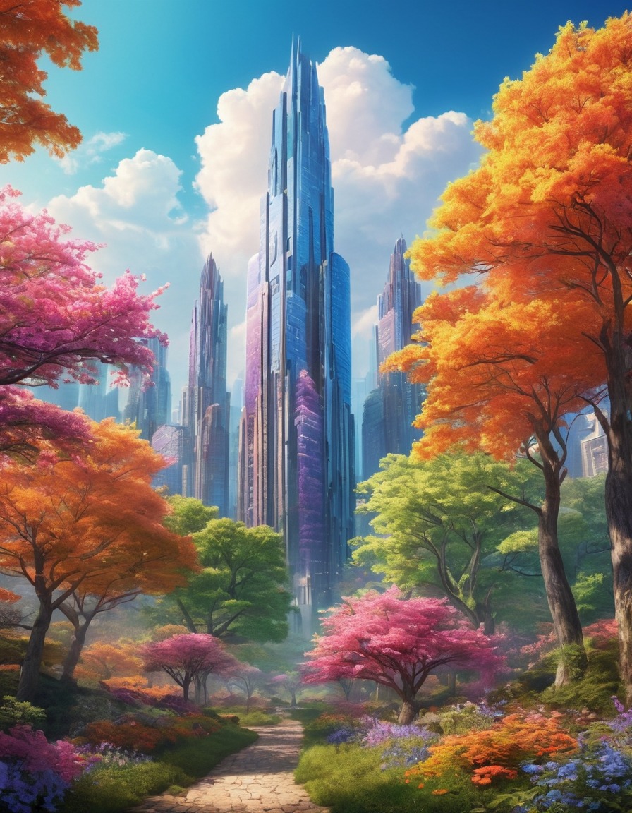 cityscape, skyscraper, forest, nature, architecture, city