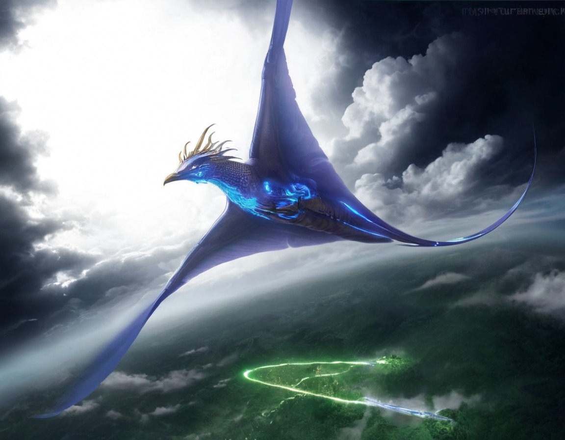 blue, dragon, flying, mountains, sky, soar