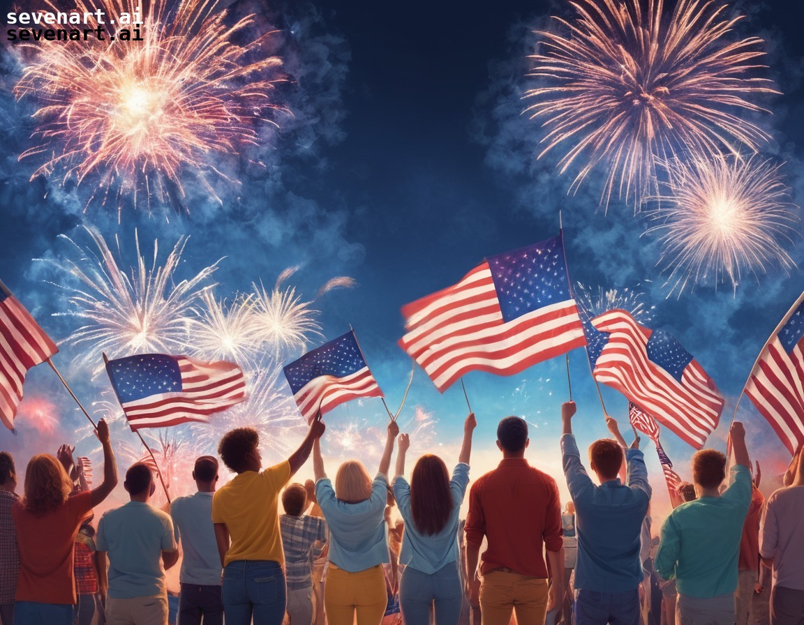 celebration, diversity, independence day, american flags, fireworks, usa