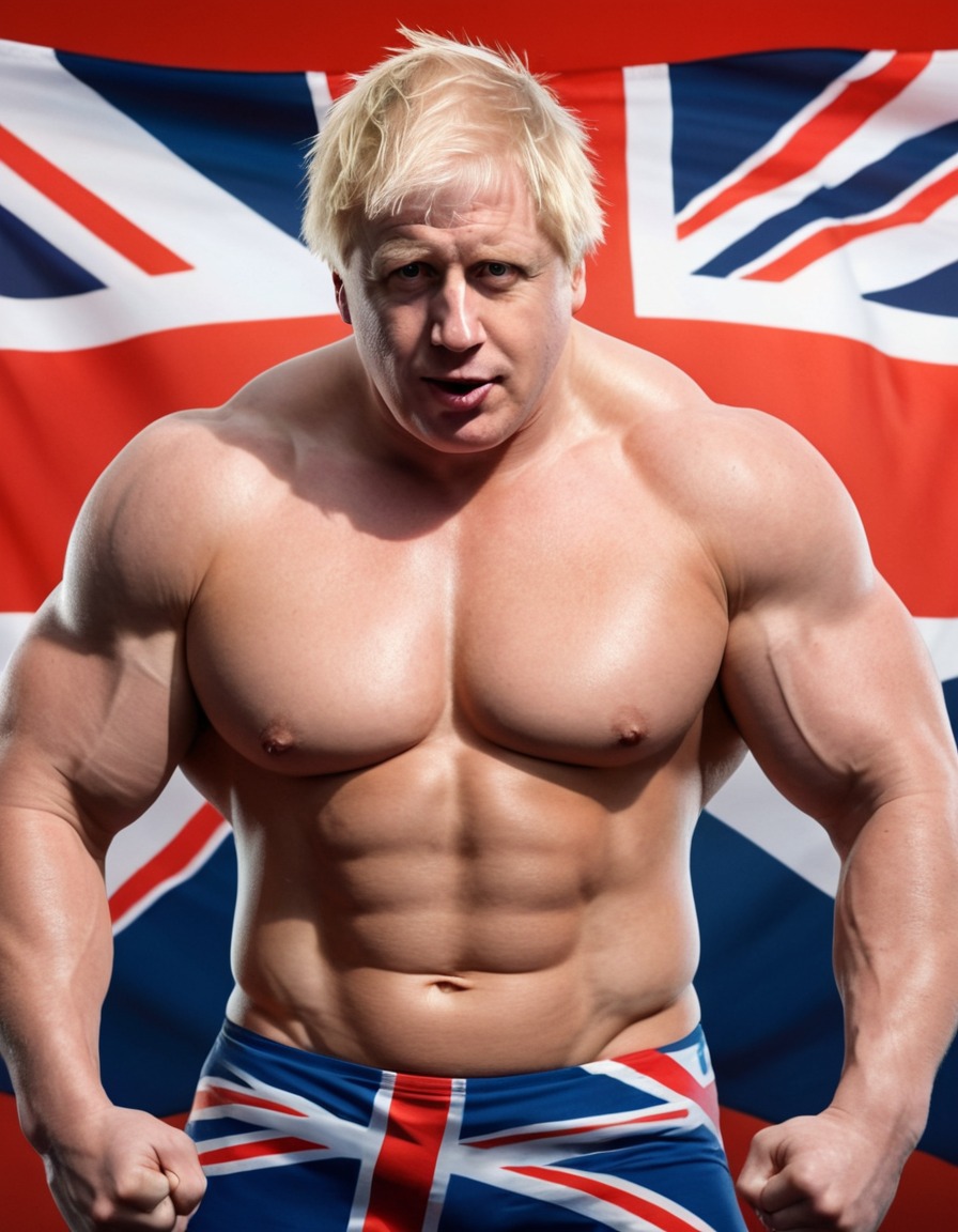 boris johnson, bodybuilder, muscles, union jack, uk, politician