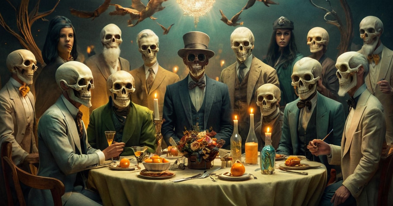 horror, skull, digitalart, surreal, macabre, portrait, creepy, spooky, zombie, undead, dead, helloween, deadmansparty, helloween2024