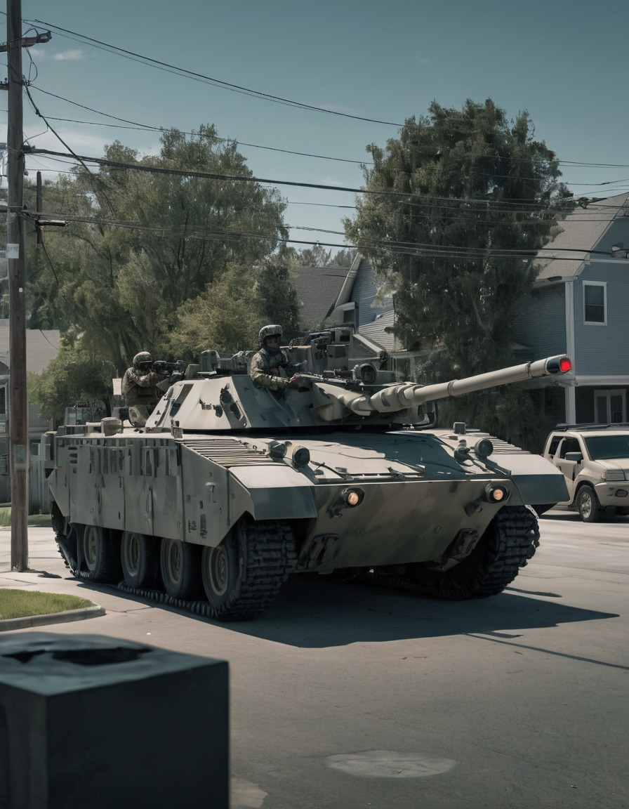 military, vehicles, intersection, residential neighborhood, war, usa