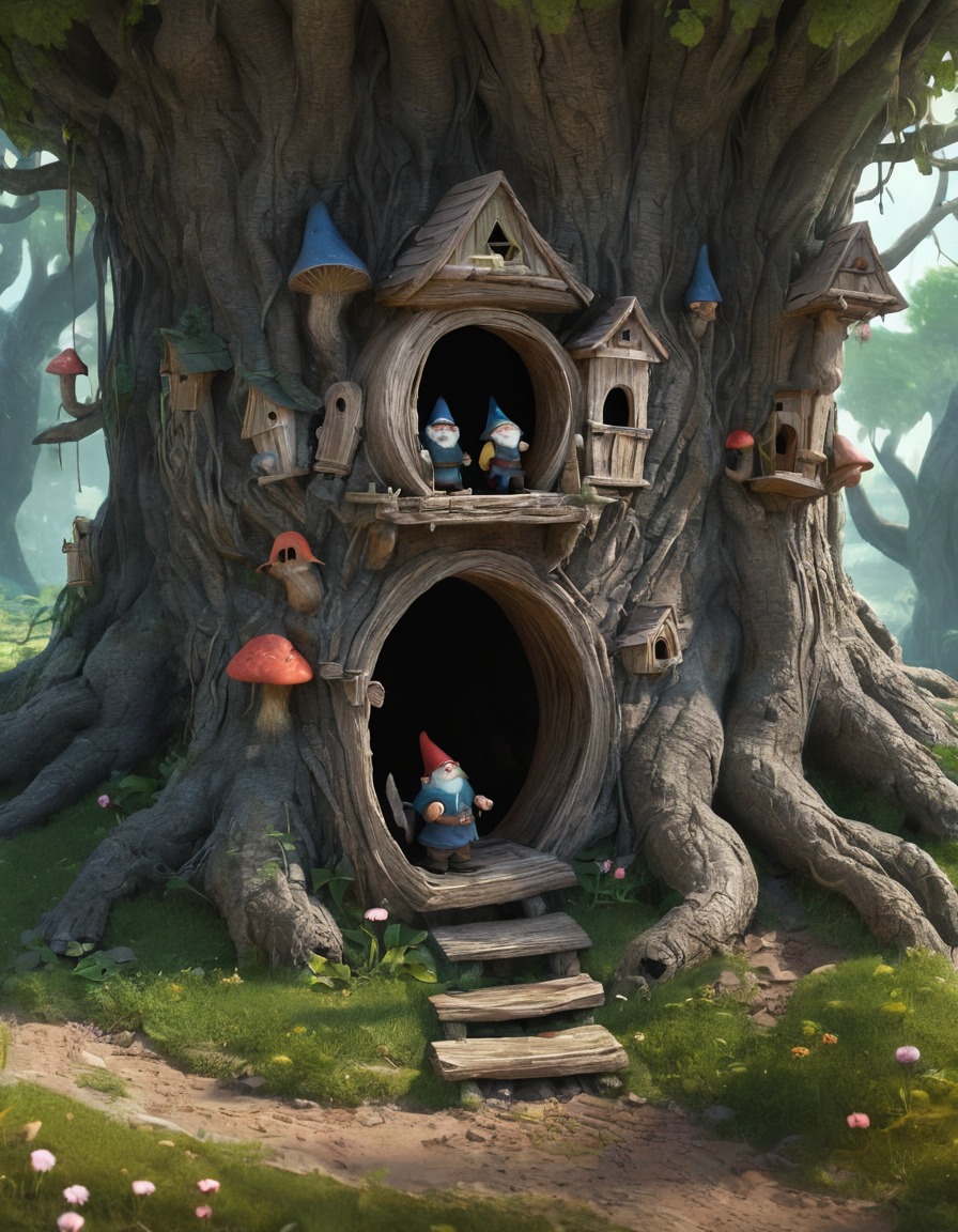 fantasy, gnomes, village, nature, folklore, fantastic