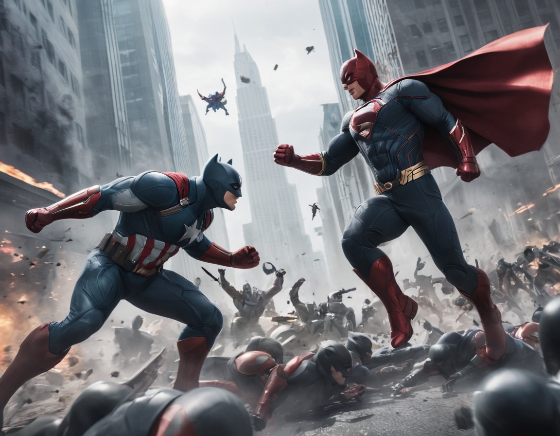 superheroes, battle, cityscape, epic, action, hero, superhero