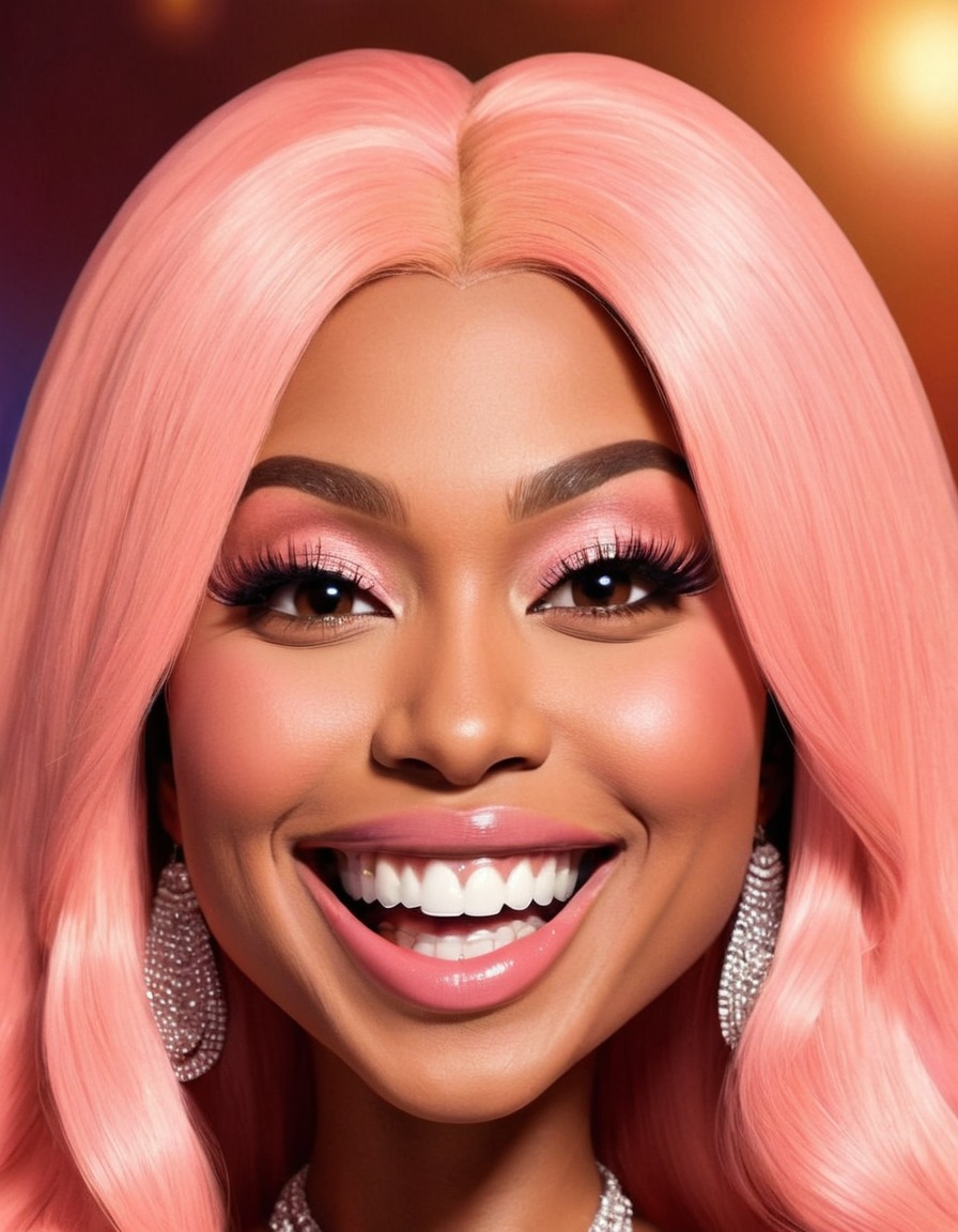 nicki minaj, celebrity, music artist, big head, crazy smile, caricature, pop culture