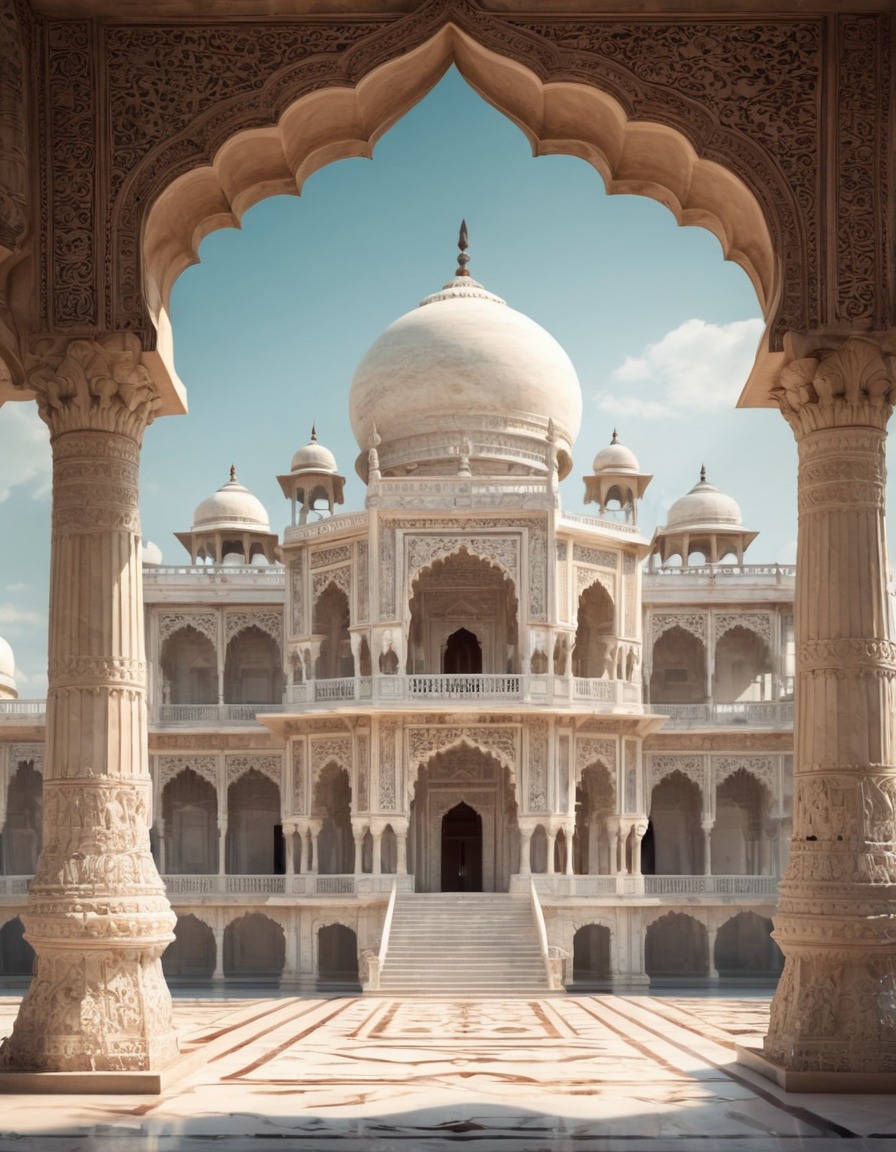 indian architecture, palace, marble carvings, intricate design, majestic