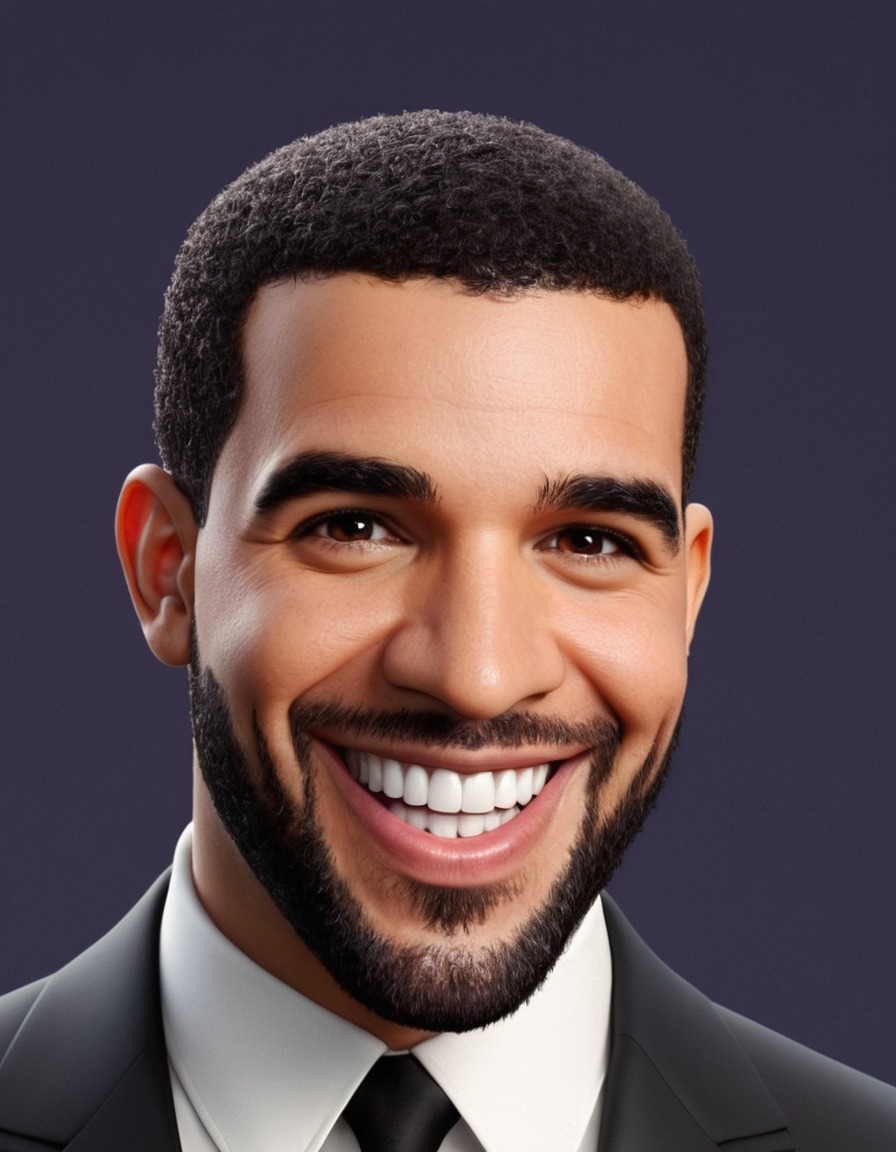 drake, big head, crazy smile, caricature