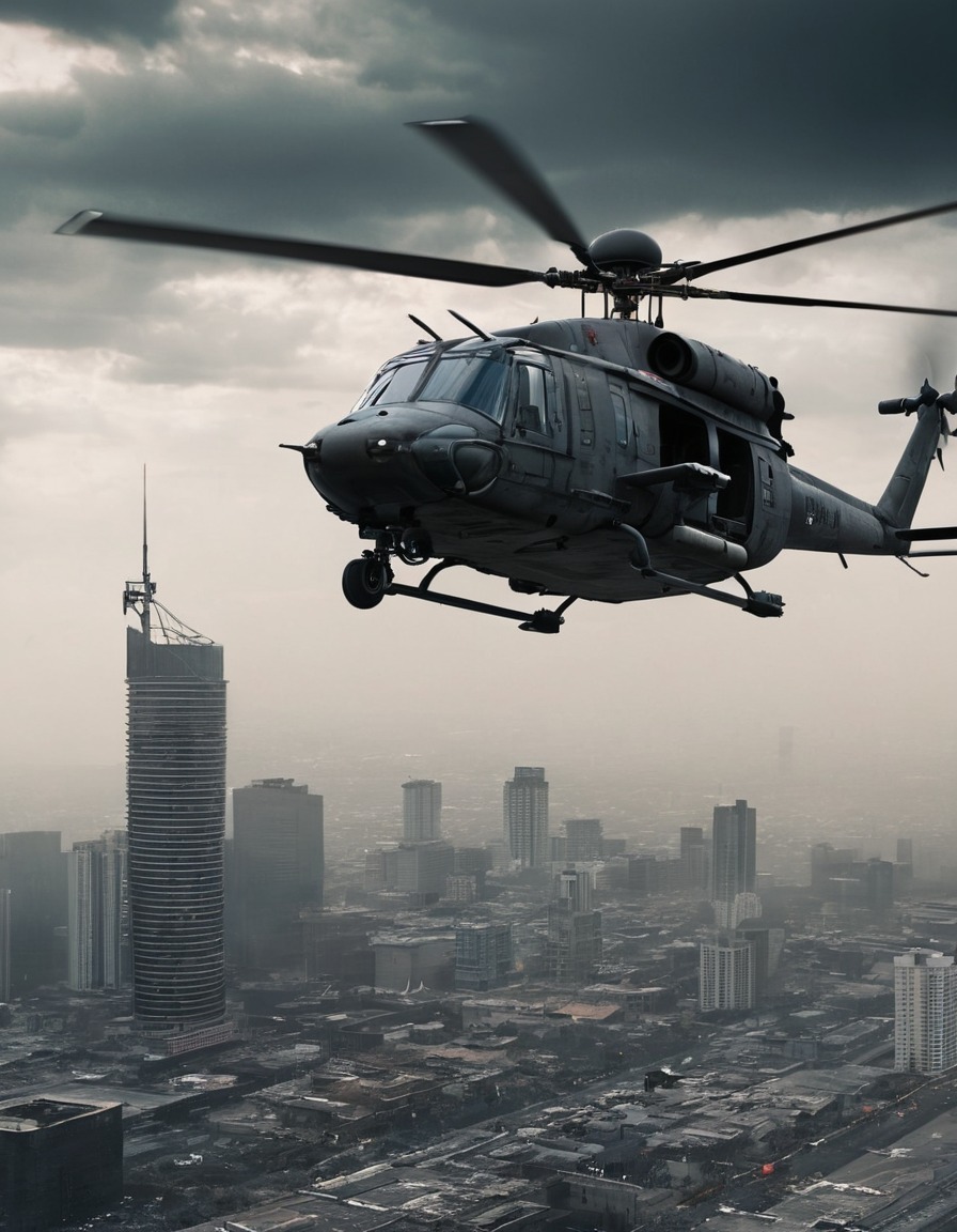 helicopter, skyline, city, rescue mission, war, usa