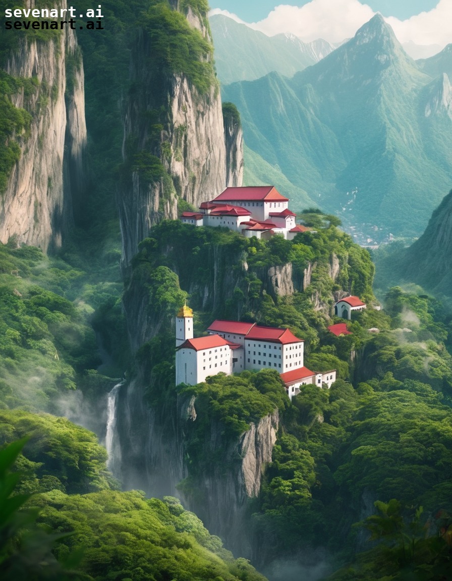 monastery, mountains, lush greenery, tranquility, nature