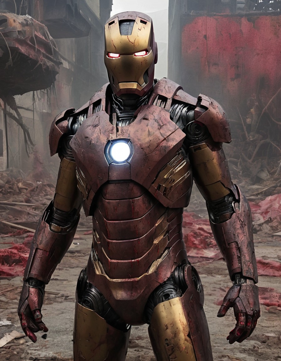 iron man, marvel, superhero, decay, post-apocalyptic, sci-fi, zombie