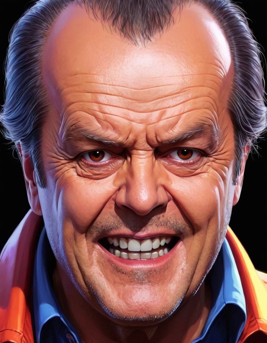 anime, art, jack nicholson, exaggerated facial expressions, vibrant colors