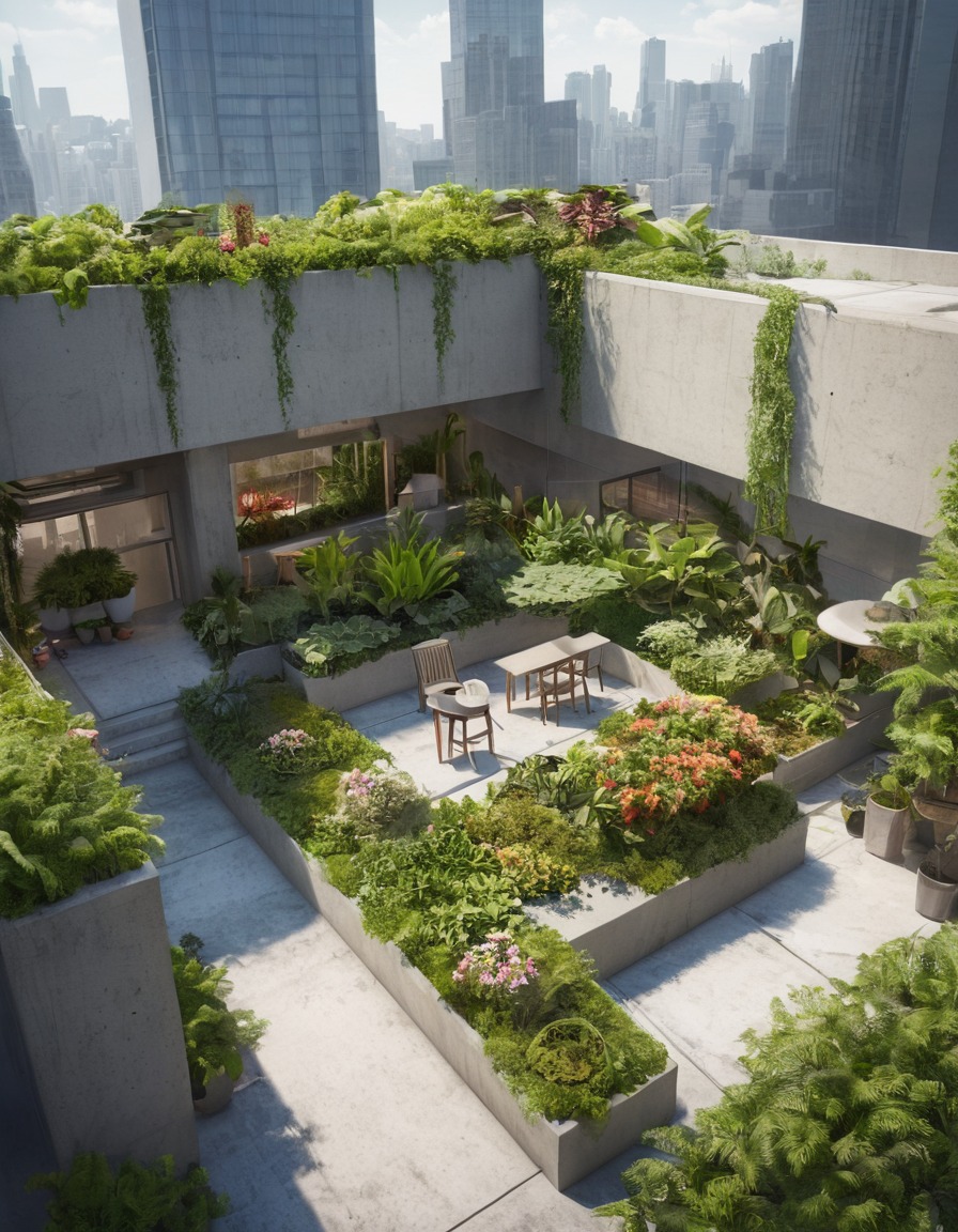 rooftop garden, urban oasis, cityscape, green space, urban nature, modern city, city