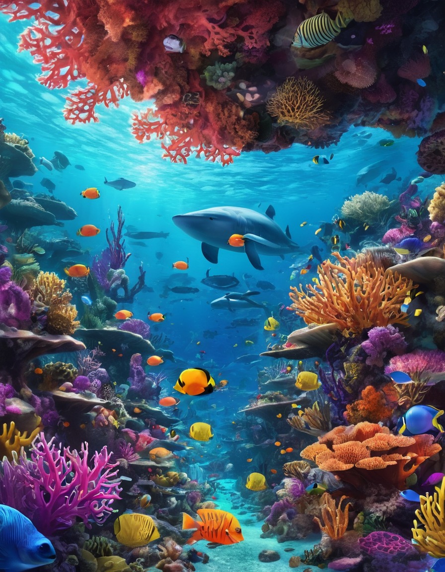 coral reef, underwater, marine life, vibrant colors, ecosystem