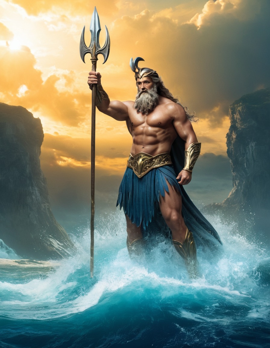 poseidon, greek mythology, deity, ocean, epic, mythical scene