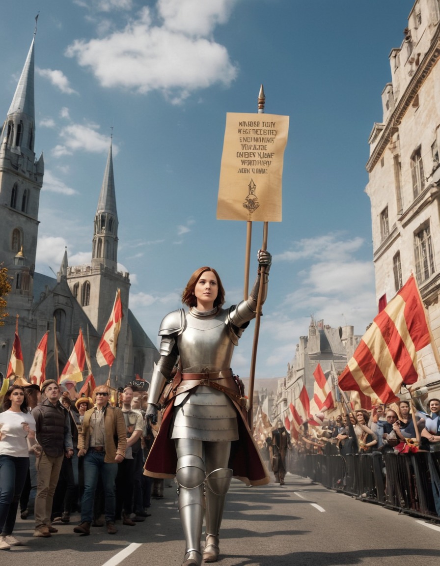 joan of arc, protest, march, banners