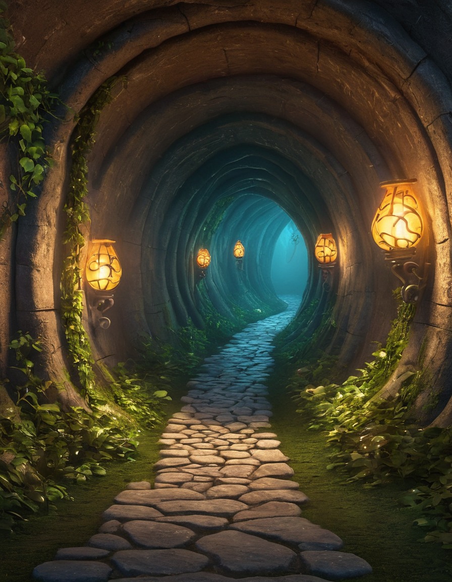 labyrinth, twisting tunnels, mischievous goblins, fantasy, subterranean creatures, adventure, magical