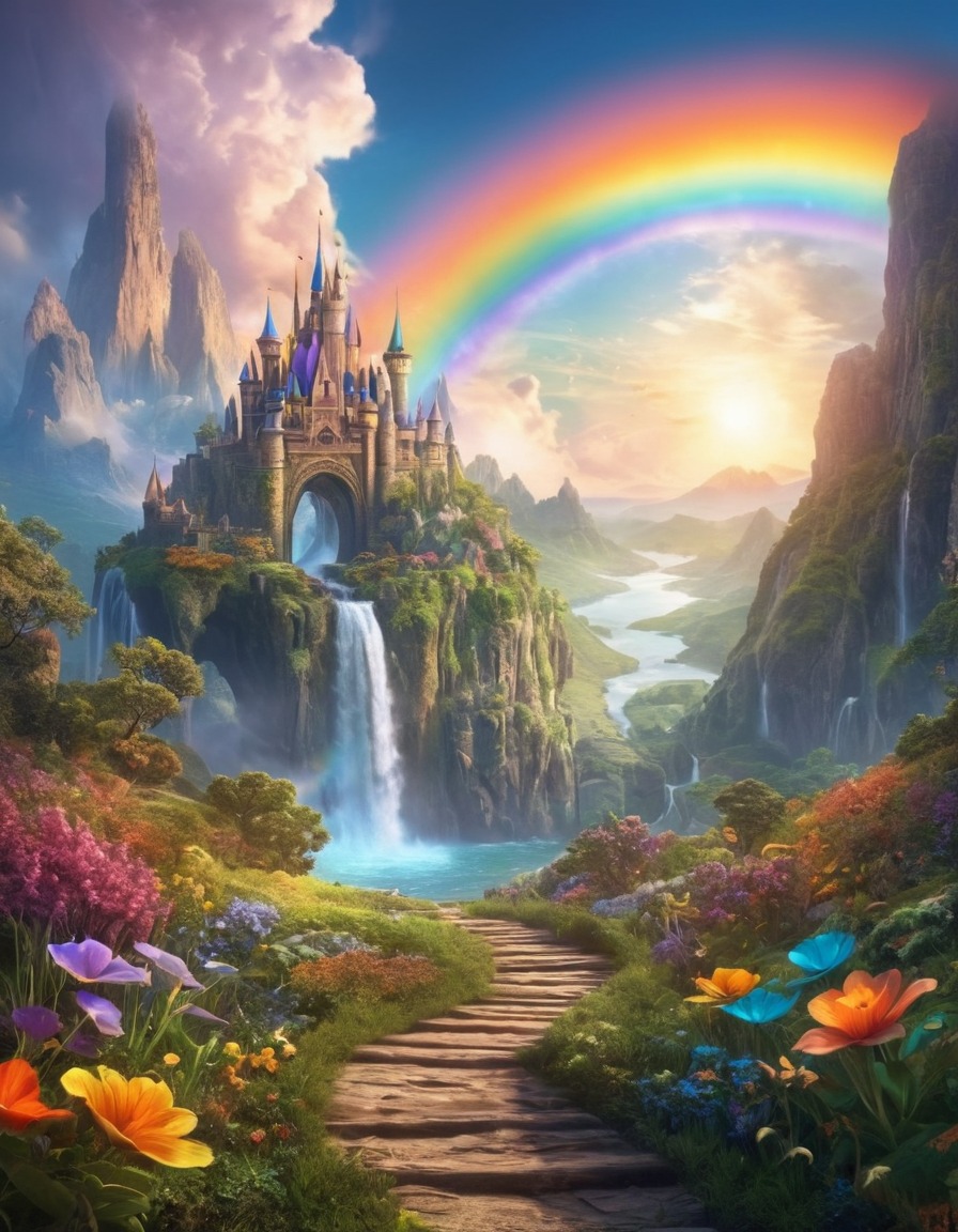 enchanted rainbow, hidden realm, fantasy, magical, wonders, portal, enchanted world