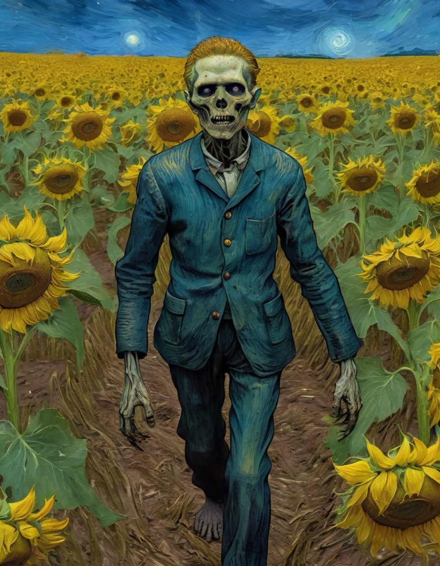 vincent van gogh, zombie, sunflowers, art, horror