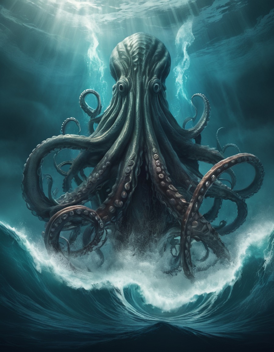 kraken, ocean, tentacles, mythical creature, deep sea