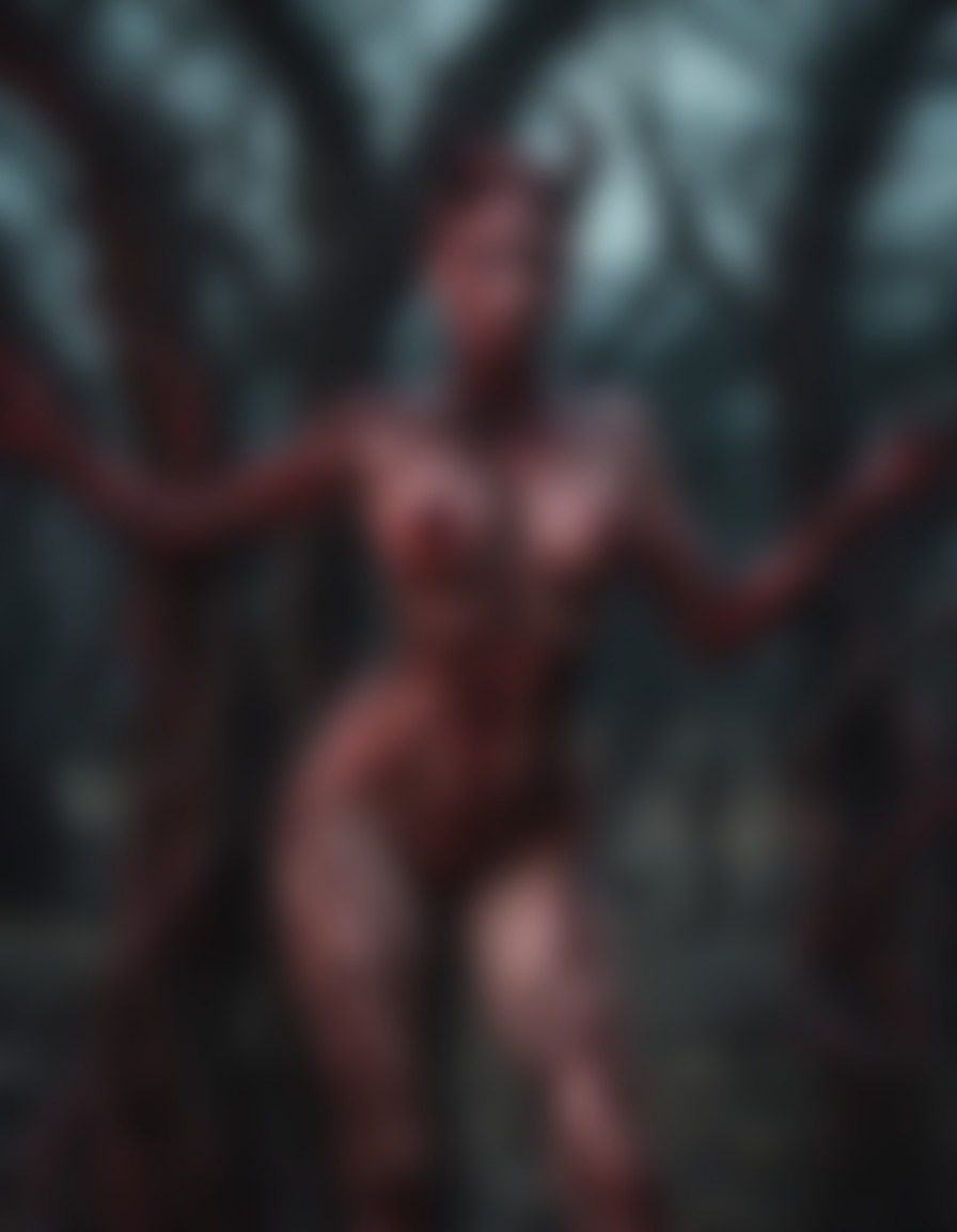 fantasy, demon, nightmarish, twisted trees, dark fantasy, haunting landscape, sexy, nsfw	