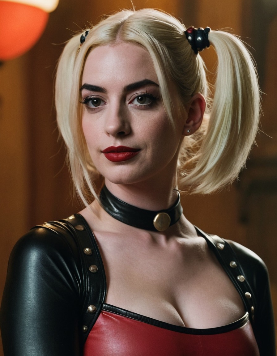 harley quinn, anne hathaway, dc comics, actress, film adaptation, villain, superhero