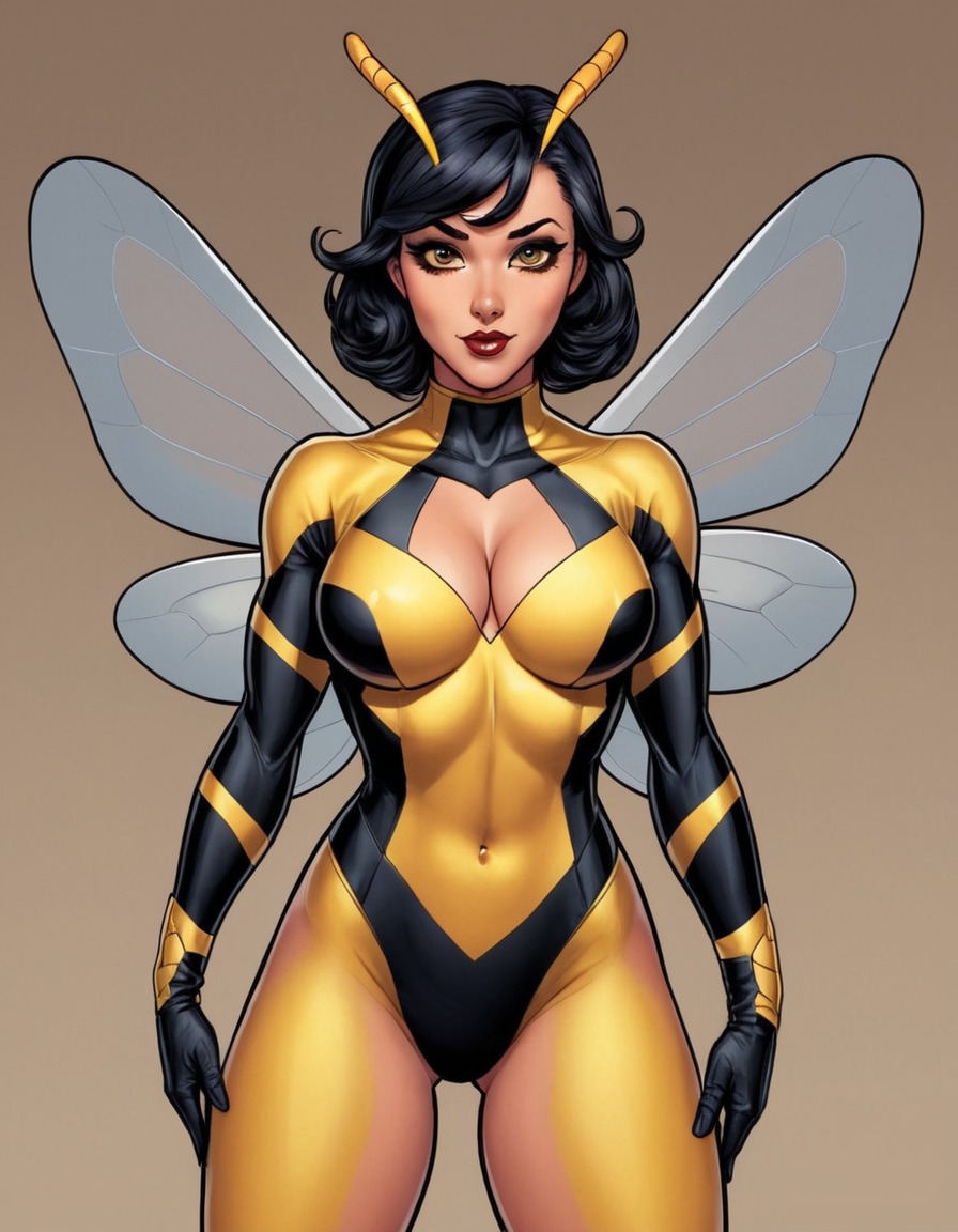 the wasp, superhero, strong, confident pose, sexy, painted