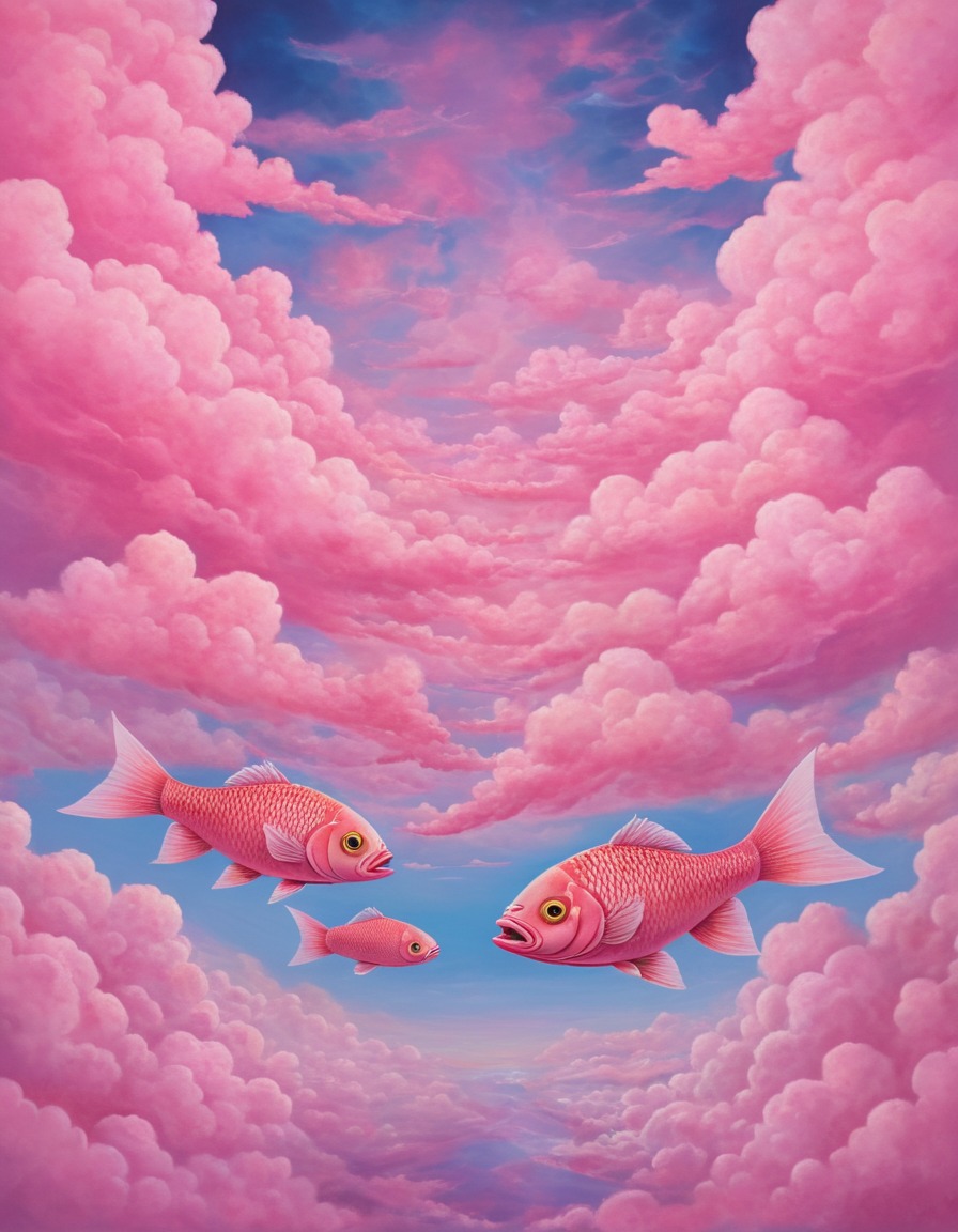 nature, fish, sky, clouds, surreal