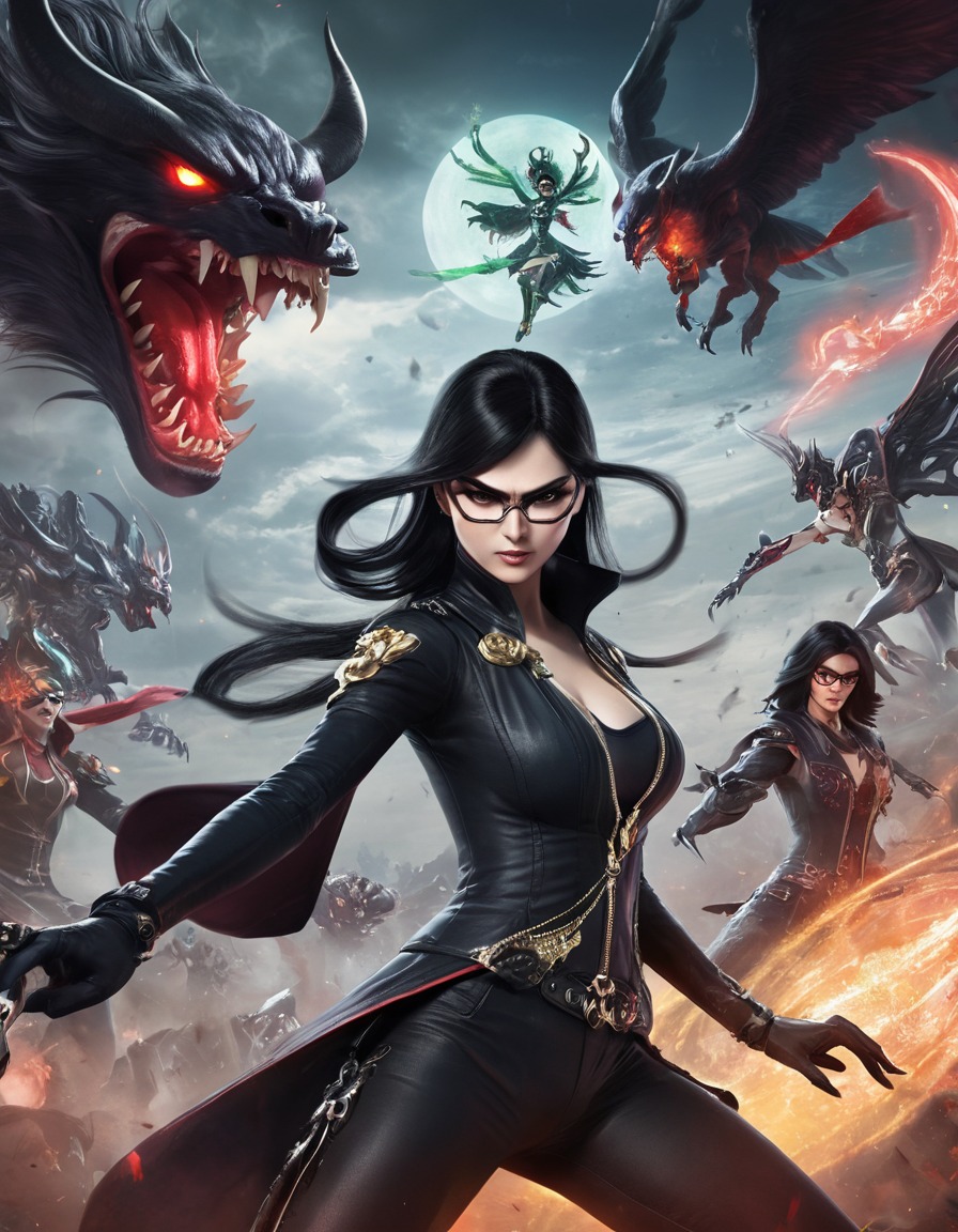 fighting, action, bayonetta, demon summoning, battle, games, girls from games