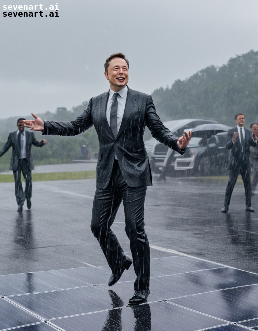 elon musk, solar panels, suit, dancing, rain, elonmusk, musk