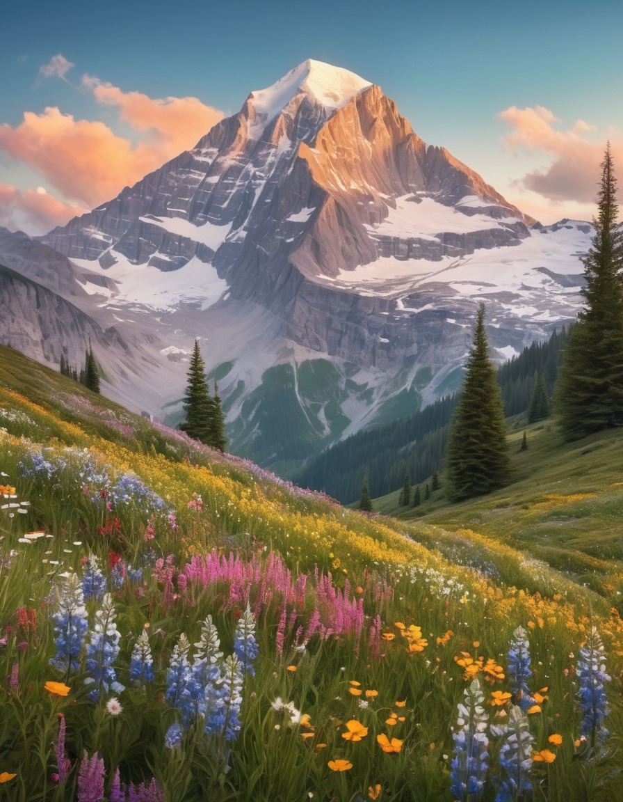 mountain, alpine, wildflowers, nature, majestic