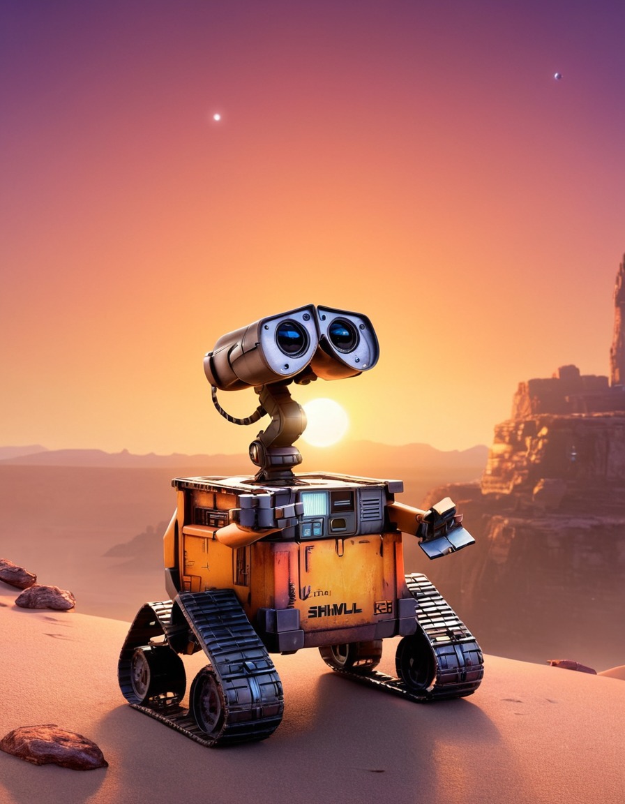 wall-e, sunset, deserted planet, sci-fi, animation, robots, games, movies