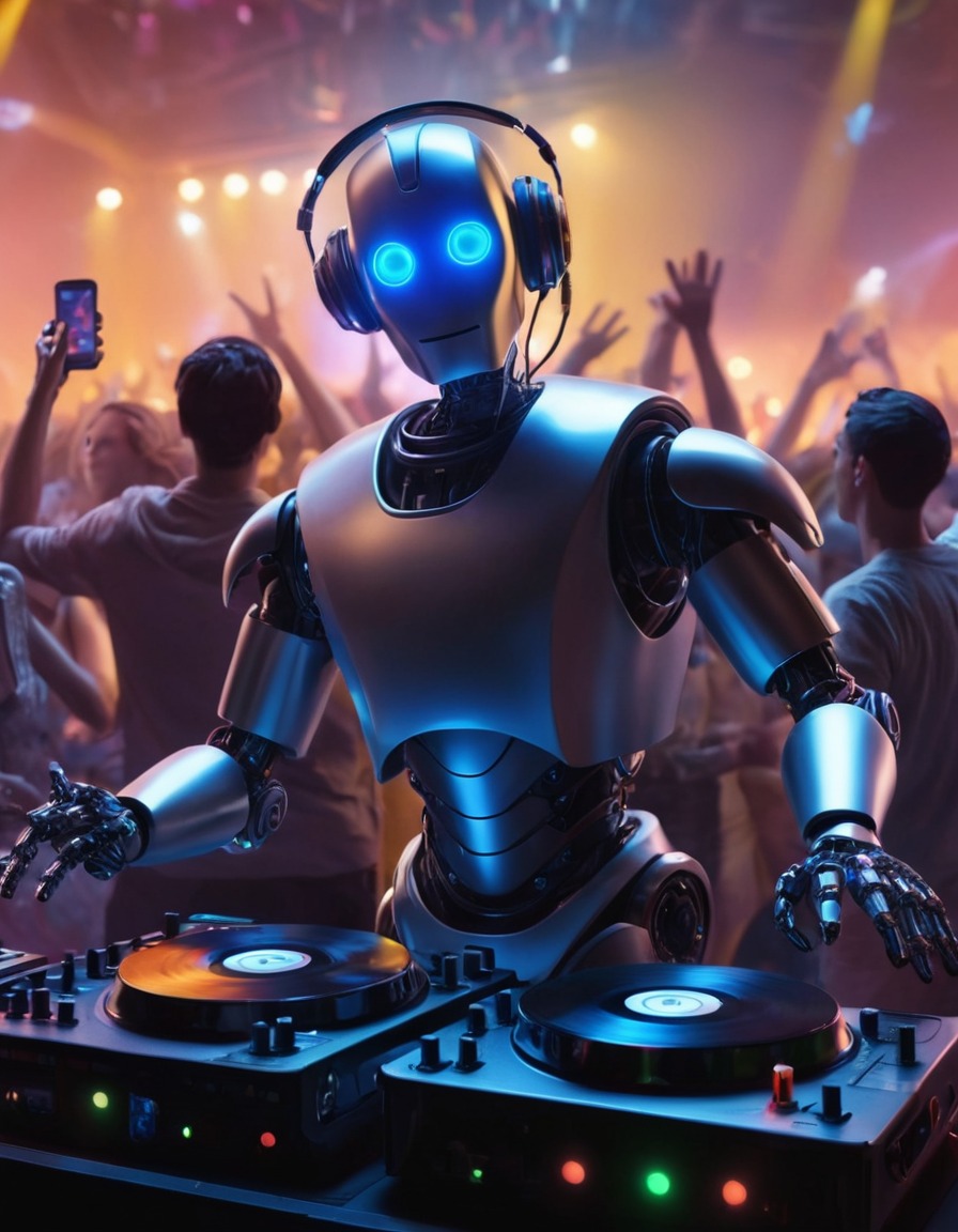 robot, dj, dance party, music, technology, robots