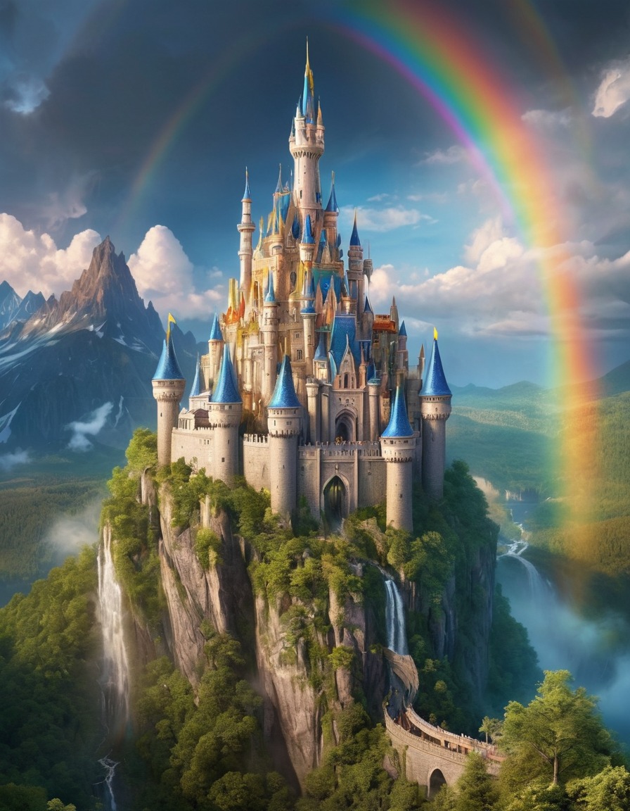 castle, rainbow, mystical, powerful, beings, fantasy, fantastic