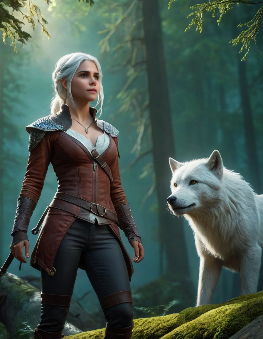 ciri, fantasy, mystical creature, forest, confrontation, games, girls from games