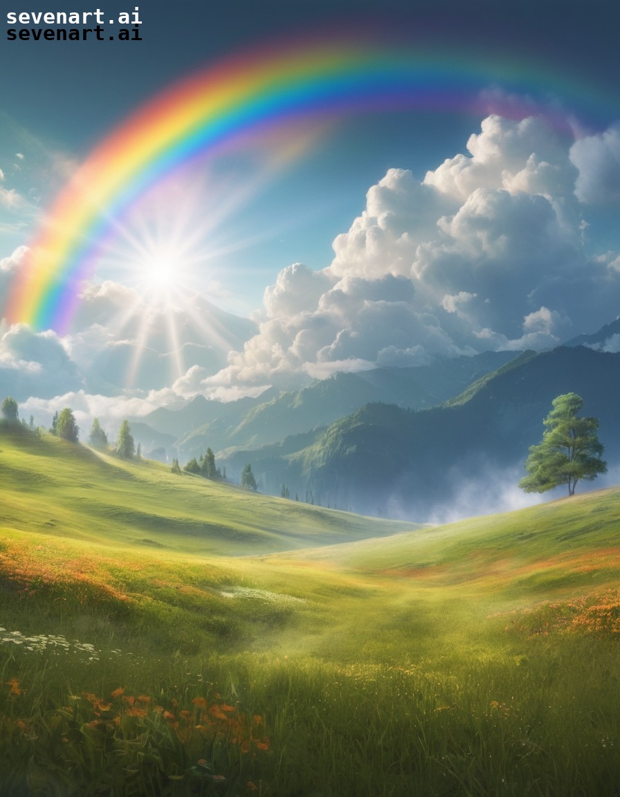 nature, rainbow, sky, meadow, clouds