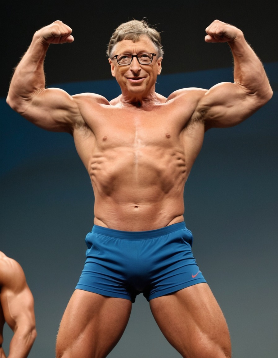 bill gates, bodybuilding, flexing, competition