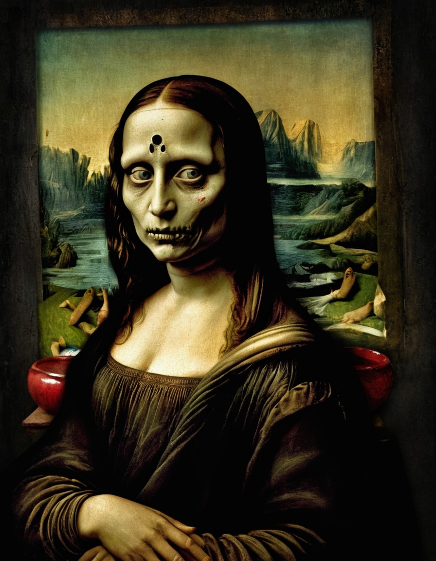 art, mona lisa, leonardo da vinci, painting, reimagined, zombie