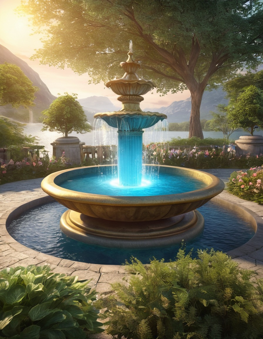 magical fountain, wishing well, wish granting, fantasy, enchanted water, magic, folklore