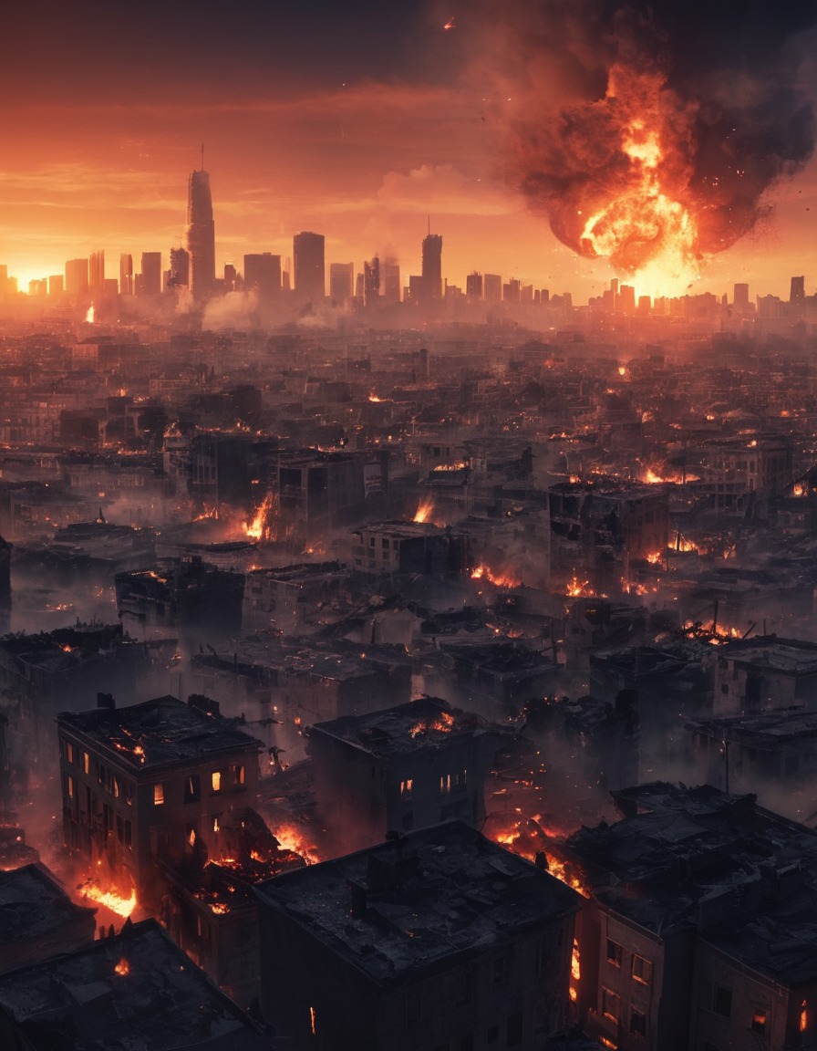 destruction, war, cityscape, chaos, conflict