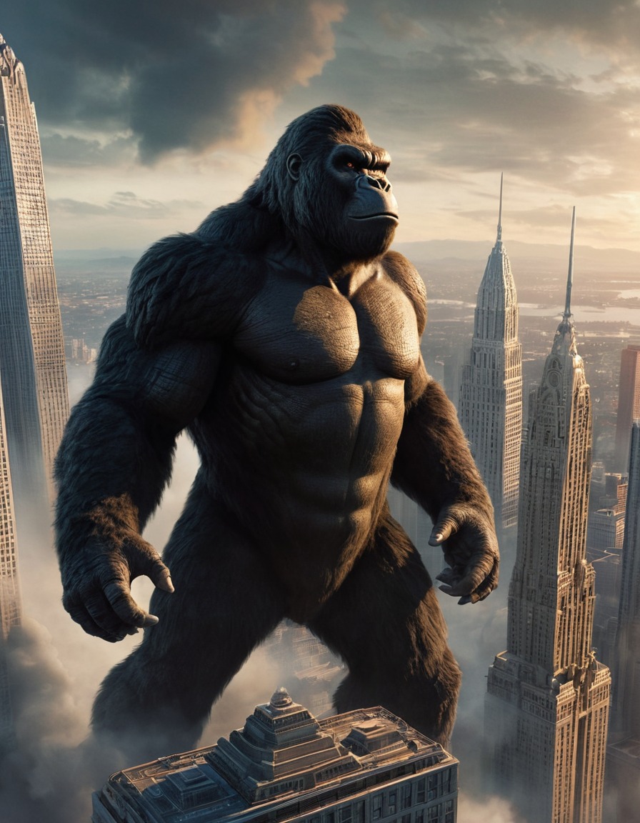 king kong, godzilla, skyscraper, epic battle, movie poster, kong