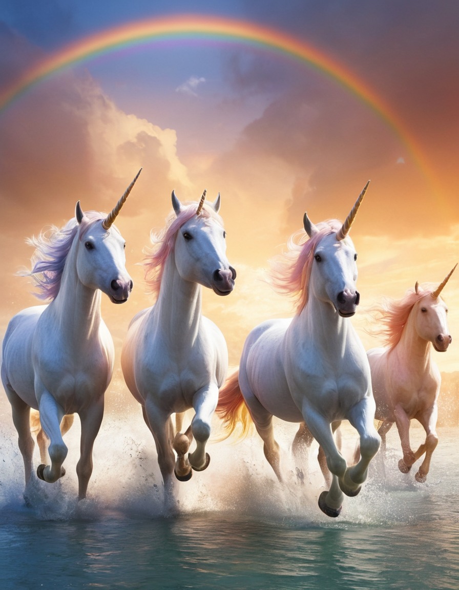 unicorns, rainbow, mythical creatures, colorful, magical, fantasy, imagination