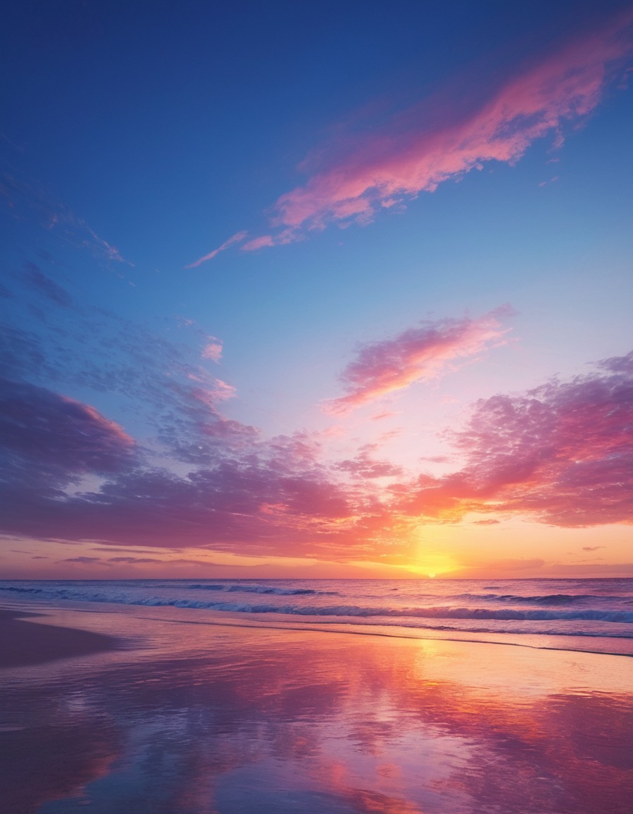 sunset, coastal, ocean, serene, vibrant colors