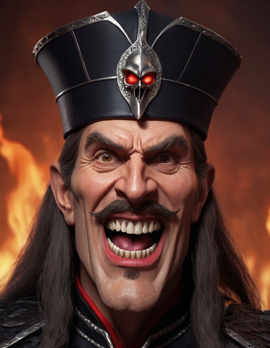 vlad the impaler, caricature, comedy, menacing, oversized fangs, funny