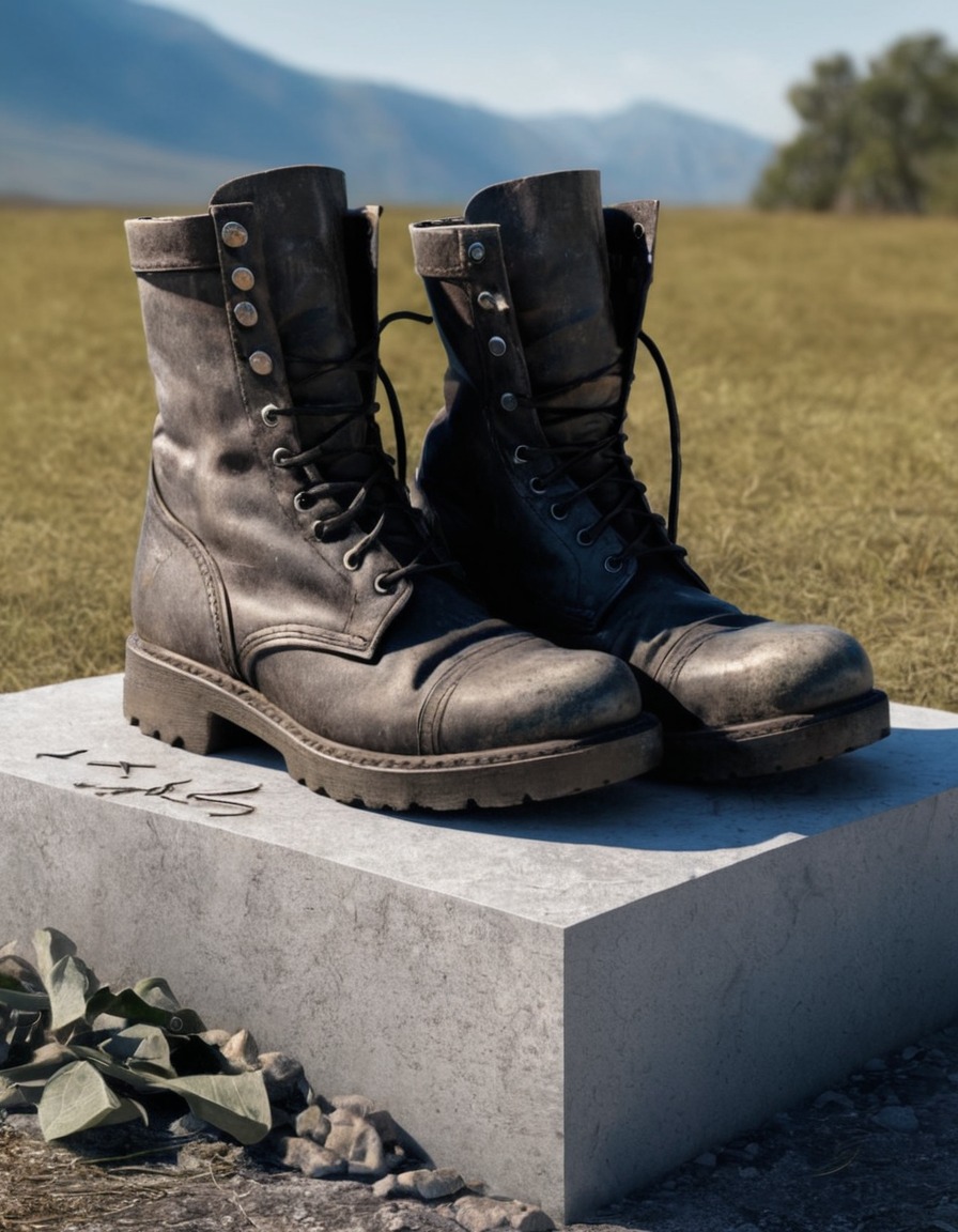 war memorial, combat boots, remembrance, sacrifice, tribute, war