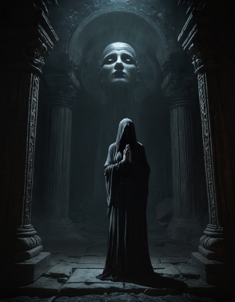 mystical, shadowy figure, prophecies, forgotten temple