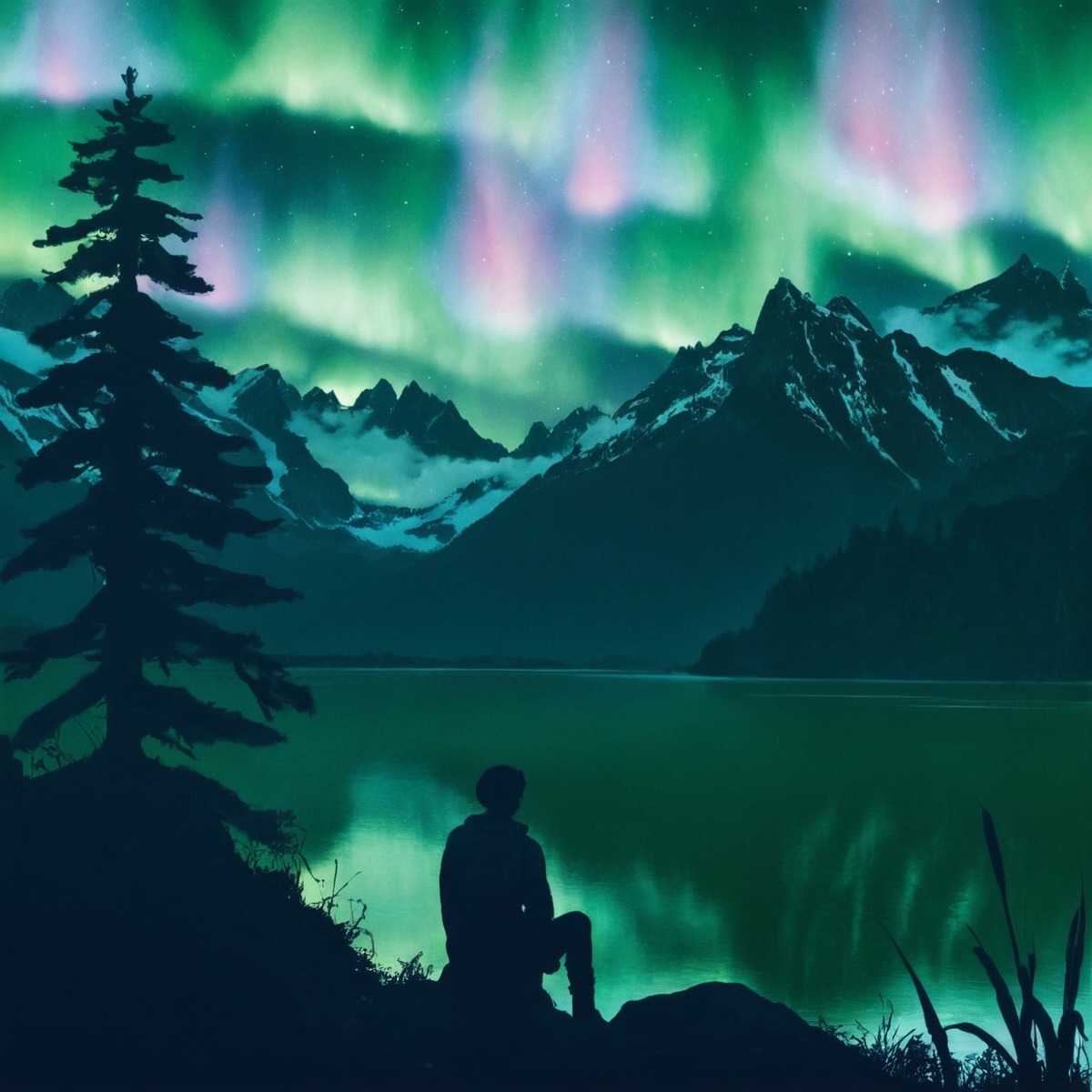 auroraborealis, digitalart, digitalartwork, digitalpainting, landscape, mountainscape, northernlights, scenery, linelessart, linelessstyle, linelessdigital