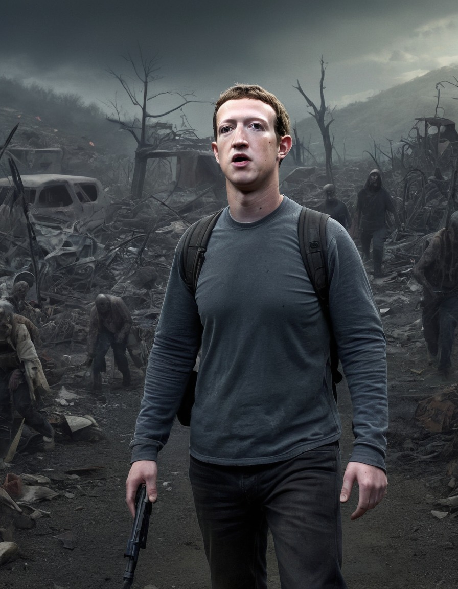 mark zuckerberg, zombie, post-apocalyptic, landscape, celebrities