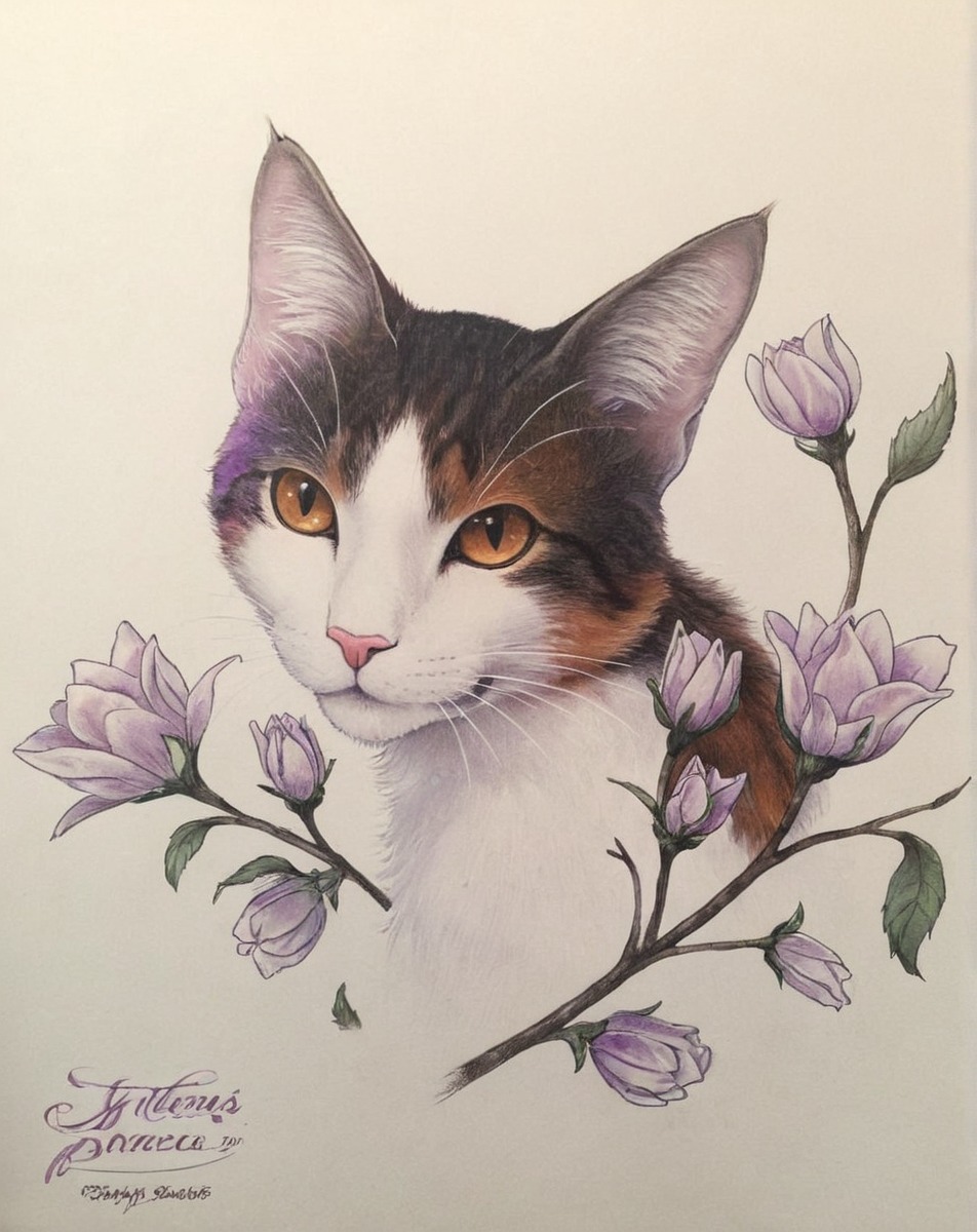 pet, catportrait, flowers, realistic, realisticdrawing, traditionalart, watercolor, watercolorpainting, watercolors, realisticcat